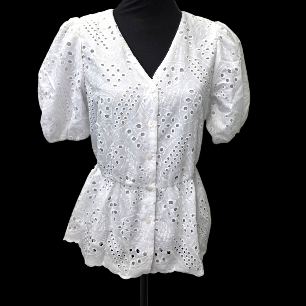 Grace Karin White Eyelet Women's Top Size Small
